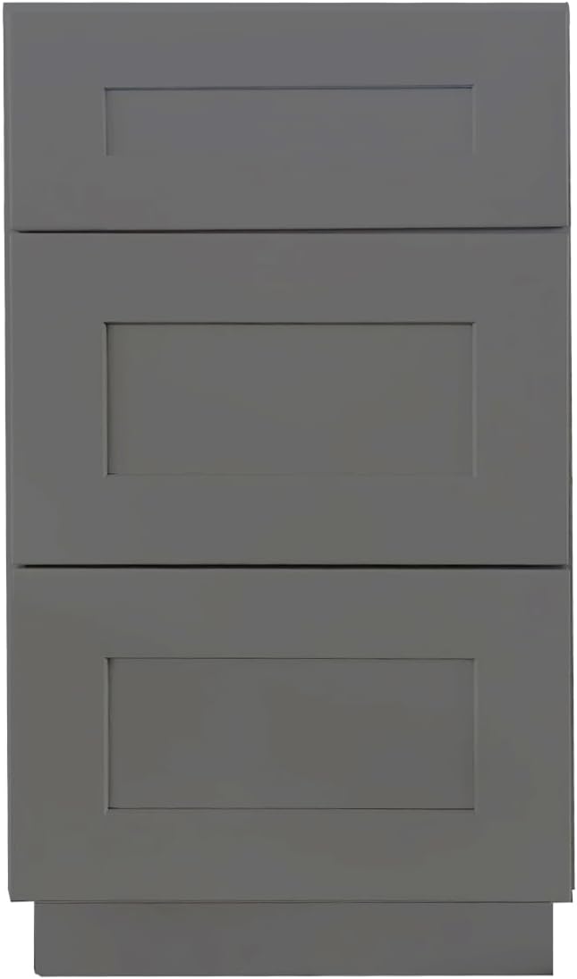 Shaker Style Pebble Grey RTA Base Drawer Cabinet by Solid Wood for Kitchen, Bathroom, Bedroom or Office with 3 Drawers and Soft Close(24" W x 24" D x 34-1/2" H)