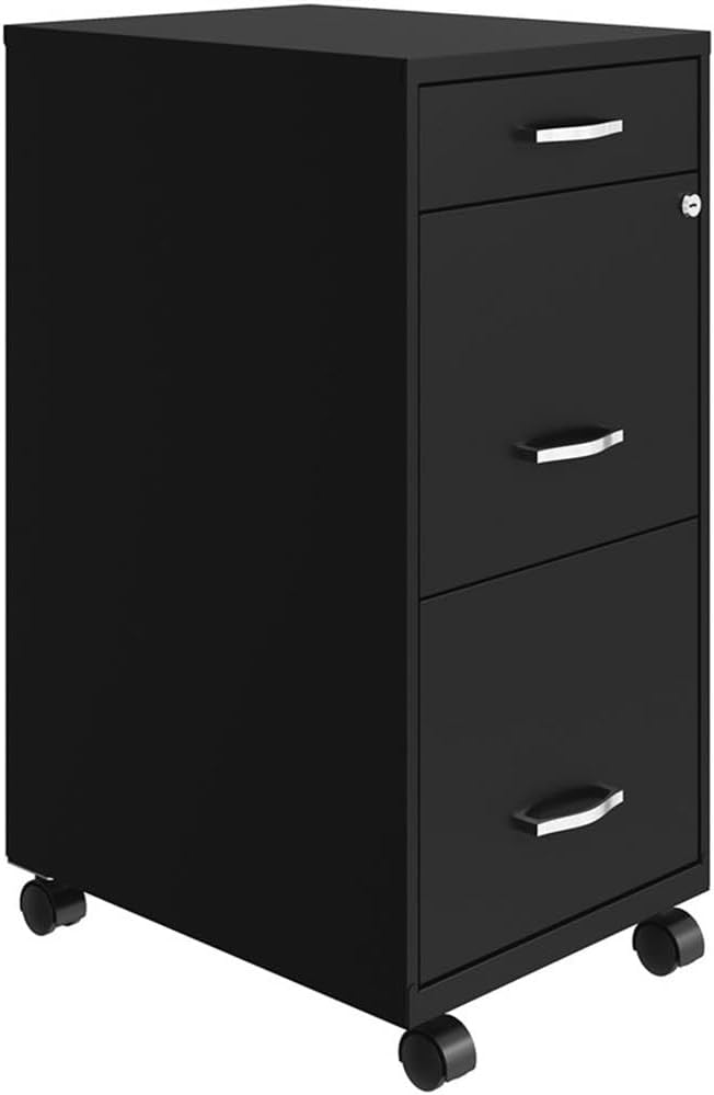 Pemberly Row 18" Deep 3 Drawer Mobile Metal Vertical Filing Cabinet - Black
