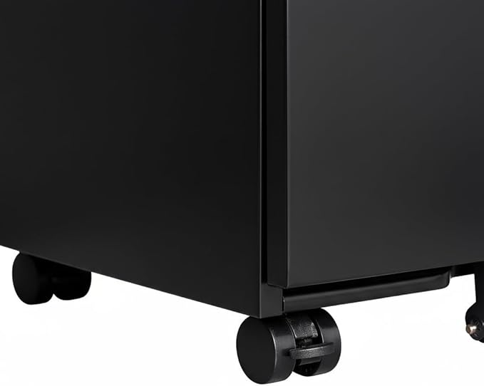 Black Metal 3-Drawer Mobile File Cabinet with Lock, Letter/Legal/A4 Filing Drawer, Rolling Office Storage with 5 Casters, Fits Under Desk, 15.35" W x 17.71" D x 23.62" H
