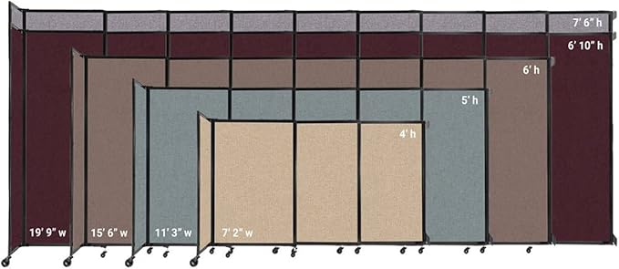 Wall-Mounted Sliding StraightWall Room Divider | Adjustable Widths | Locking Wheels | Room Separator | Up to 15'6" Wide x 4' Tall Slate Fabric Panels