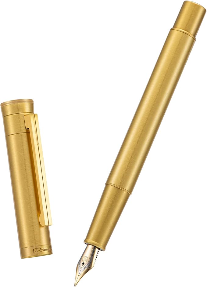 Hongdian Brass Fountain Pen Fine Point, Slim Style with Converter and Metal Pen Case, The Light of Hope Serise
