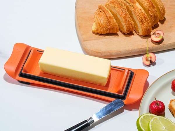 Butter Dish, IKOCO Airtight Butter Dish with Lid for Countertop and Refrigerator, Dishwasher Safe Butter Holder Container for Eastern and Western butter, Orange