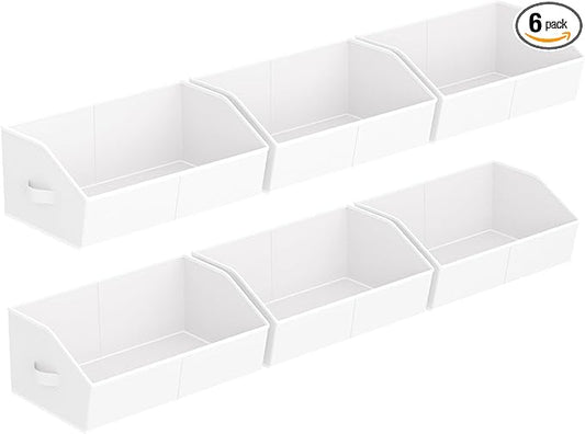 Storage Bins for Shelves - Large Trapezoid Closet Shelf Organizer, Fabric Organization Bins with Handles, Storage Baskets for Clothes, Towel, Purse, 6 Pack, White