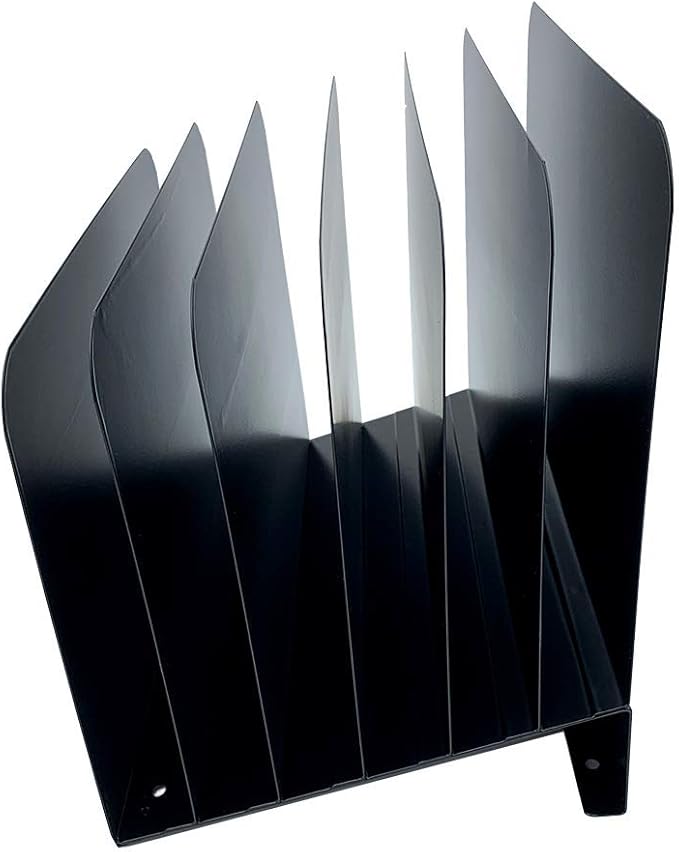 Huron Desktop File Binder Organizer Storage, Inclined Slant 6 Slot, Black Commercial Grade Steel