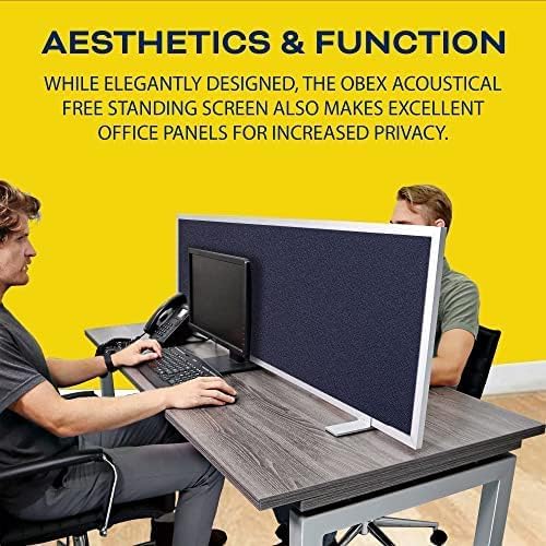 OBEX Acoustical Free Standing Privacy Screen, Cubicle Accessories Desk Privacy Panel, Desk Dividers for Office, Office Furniture Partitions Portable Sound Proof Dividers, 18" x 30", Slate