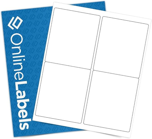 4 x 5 Rectangle Mailing Labels - Permanent, White Matte - Shipping, Wine, Product - Pack of 1,000-250 Sheets - Inkjet/Laser Printers - Online Labels