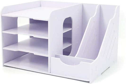 SONGWAY File Organizer for Desk - 4 Tier Vertical and Horizontal Document Holder, File Sorter, A4 Paper Storage Holder, Desktop Organizer for Home Office School Decoration, White