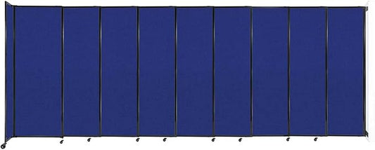 Wall-Mounted Sliding StraightWall Room Divider | Adjustable Widths | Locking Wheels | Room Separator | Up to 19'9" Wide x 7'6" Tall Royal Blue Fabric Panels