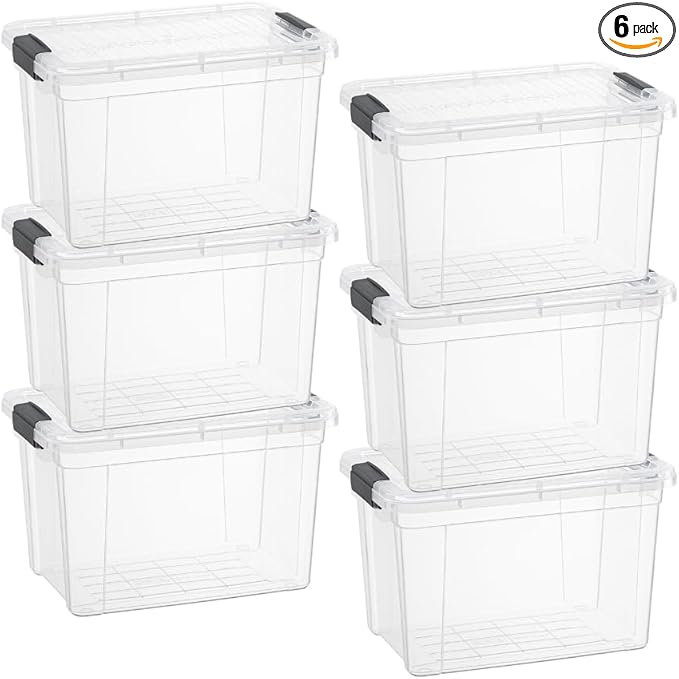 Superio Storage Bins with Lids- 6 Pack, 2.5 Qt Clear Boxes for Organizing, Stackable Plastic Containers- BPA Free, Non-Toxic, Odor Free, Organizer for Home, Office, Dorm