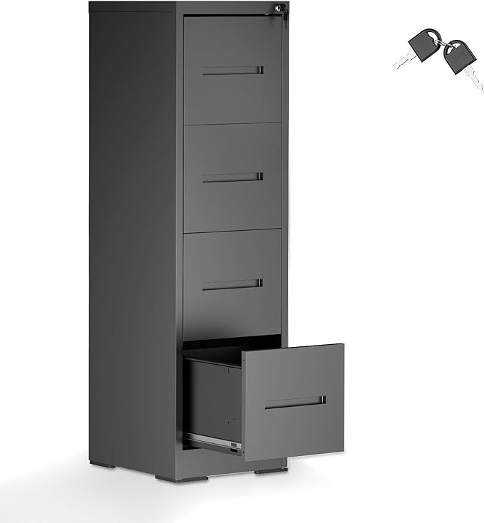 JOMEED 4-Drawer File Cabinet, Legal/Letter Size Storage, Full-Extension Drawers, Steel Construction, Lock System, 66 lbs Per Drawer Capacity