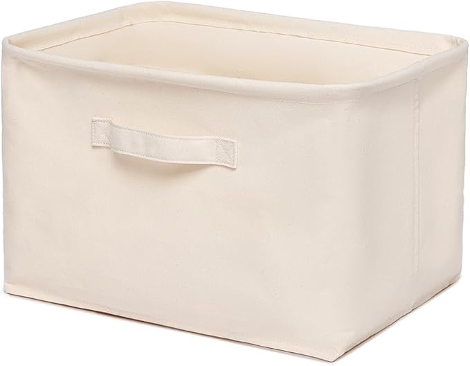 Foldable Storage Bins with Lids Cotton Canvas Rectangular Storage Box Ideal for Organization Lightweight and Durable (13.78 x 9.45 x 9.45)