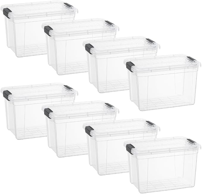 Superio Storage Bins with Lids- 8 Pack, 2.5 Qt Clear Boxes for Organizing, Stackable Plastic Containers- BPA Free, Non-Toxic, Odor Free, Organizer for Home, Office, Dorm