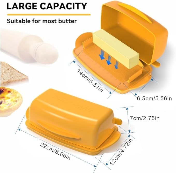 Butter Dishes with Lid for Countertop Refrigerator, Plastic Butter Dish Clear Flip Top Lid Butter Container with Spreader, Non-Slip Bottom Butter Holder Keeper (Orange)