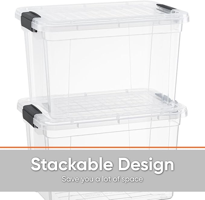 Superio Clear Storage Boxes with Lids, 8.75 Quart Plastic Container Bins for Organizing, Stackable Crates, BPA Free, Non Toxic, Odor Free, Organizers for Home, Office and Dorm, 4 Pack