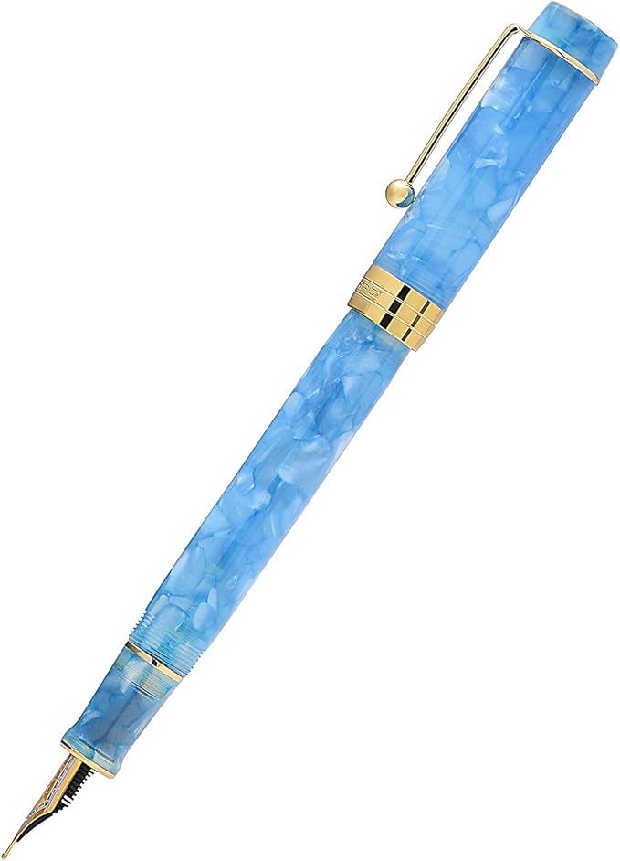 Jinhao 100 Fountain Pen Celluloid Classic Style, #6 Nib Smooth Writing Instrument with Refillable Converter and Pen Case Set