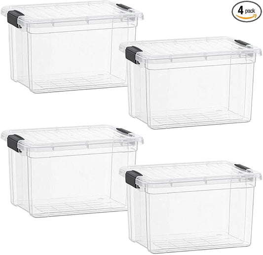 Superio Clear Storage Boxes with Lids, 49 Quart Plastic Container Bins for Organizing, Stackable Crates, BPA Free, Non Toxic, Odor Free, Organizers for Home, Office and Dorm, 4 Pack