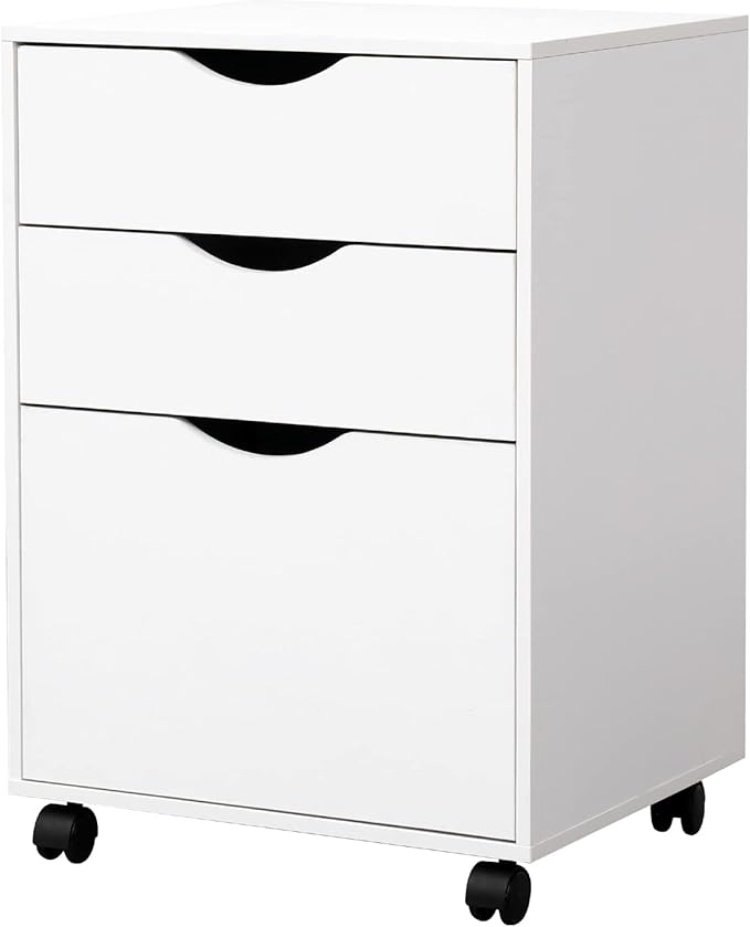 QDSSDECO 3 Drawer Mobile File Cabinet, Rolling Vertical Filing Cabinet fits A4, Legal Paper and Letter Paper for Home Office, White
