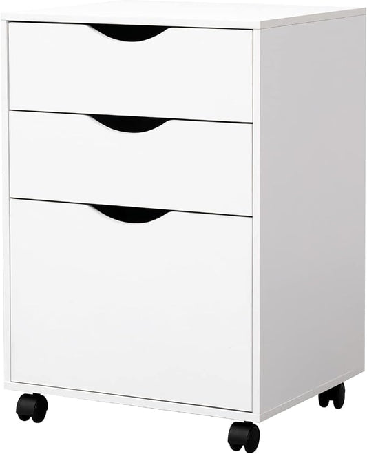 QDSSDECO 3 Drawer Mobile File Cabinet, Rolling Vertical Filing Cabinet fits A4, Legal Paper and Letter Paper for Home Office, White