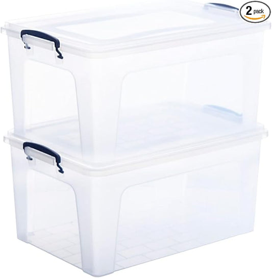 Superio Storage Bins with Lids, Clear Plastic Containers for Organizing, Stackable Totes, BPA Free, Odor Free, Organizer Boxes for Home, and Dorm (2 Pack, 28.5 Qt)