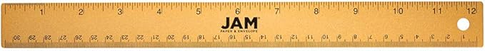 JAM PAPER Strong Aluminum Ruler - 12 Inch - Metal Ruler with Non-Skid Cork Backing - Gold Metallic - Sold Individually