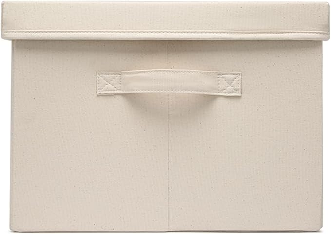 Foldable Storage Bins with Lids Cotton Canvas Rectangular Storage Box Ideal for Organization Lightweight and Durable (M)