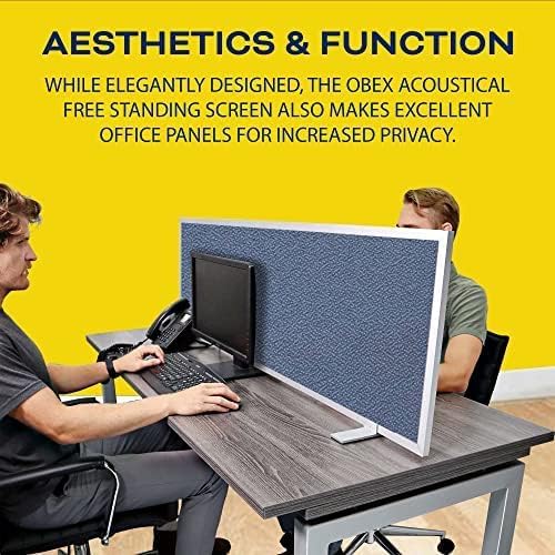 OBEX Acoustical Free Standing Privacy Screen, Cubicle Accessories Desk Privacy Panel, Desk Dividers for Office, Office Furniture Partitions Portable Sound Proof Dividers, 18" x 72", Graphite