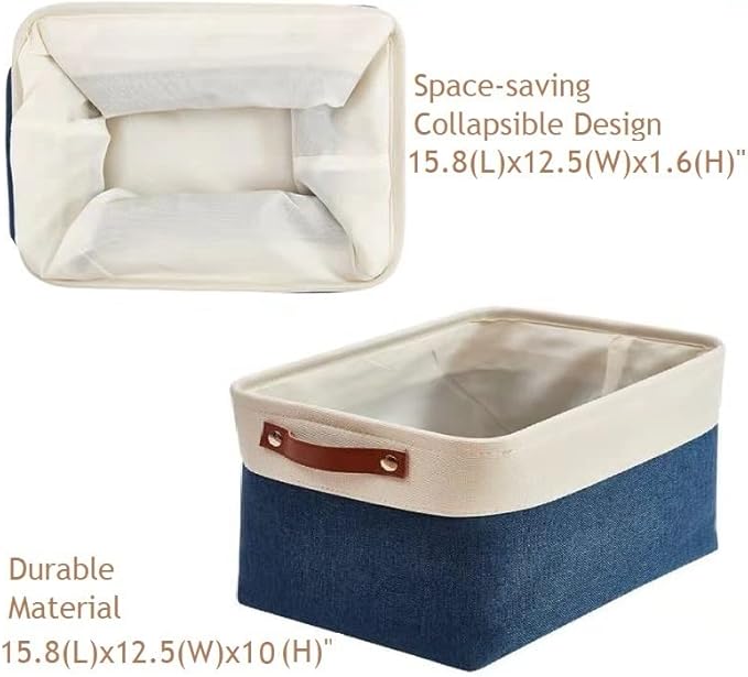 DECOMOMO Storage Baskets for Shelves - Fabric Storage Bins, Linen Closet Organizers and Storage (Navy Blue & White, XL - 3 Pack)