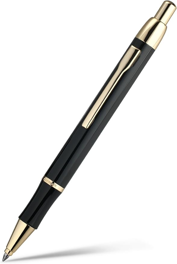 Black Gel Pen With 24K Gold Finish, Fine lacquer work, Best Men's And Women's Gift Pen Set, Professional, ADMOK Black Refill, Smooth Writing, Executive, Office, Click, Nice Retractable Pens