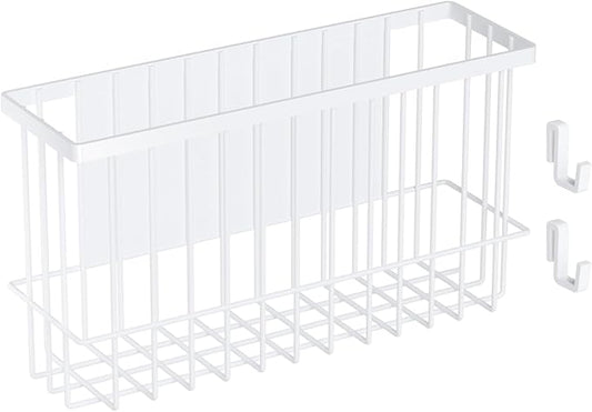 Magnetic Refrigerator Baskets, Fridge Spice Rack Organizer with Hooks, Strong Magnet Metal Hanging Wire Storage Basket Storage Bin Box Container for Pegboard /Refrigerator/Whiteboard/Locker-White