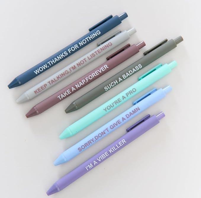 Funny Pens Set for Adults, Swear Word Daily Ballpoint Pen, Premium Novelty Pens Set Days of The Week Pens Dirty Cuss Word Pens for Each Day Funny Office Gifts for Coworkers (J)