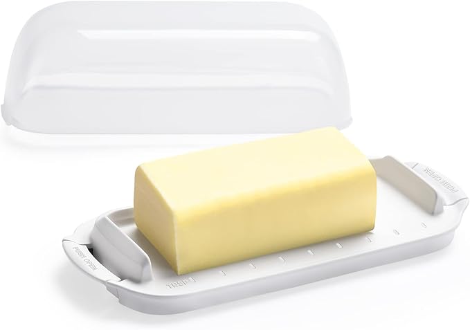 Butter Dish with Clear Lid, Butter Container Holds for Countertop, Unbreakable Butter Keeper for Home Kitchen Decor, Perfect for East/West Coast Butter, BPA-free, Microwave/Dishwasher Safe (White)