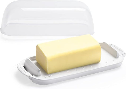 Butter Dish with Clear Lid, Butter Container Holds for Countertop, Unbreakable Butter Keeper for Home Kitchen Decor, Perfect for East/West Coast Butter, BPA-free, Microwave/Dishwasher Safe (White)