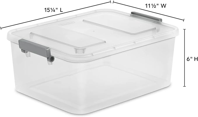 (3 Pack) 12.7 Quart Clear Plastic Modular Storage Containers with Write-On Label Latches - Gray Stackable Organizer Boxes for Home, Office, Closet, Garage & Pantry Organization