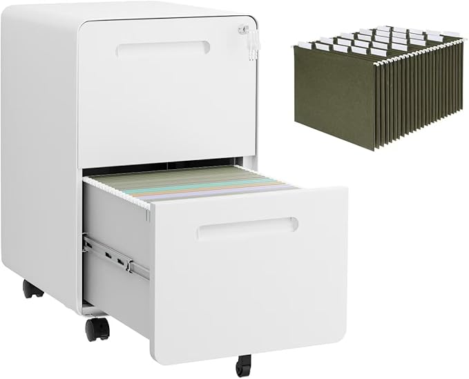 2 Drawer File Cabinet with Lock and 4 Keys, Mobile Metal Filing Cabinet, File Cabinets for Home Office, Under Desk, Pre-Assembly, File Drawer, Letter/Legal/A4 Hanging File Folders