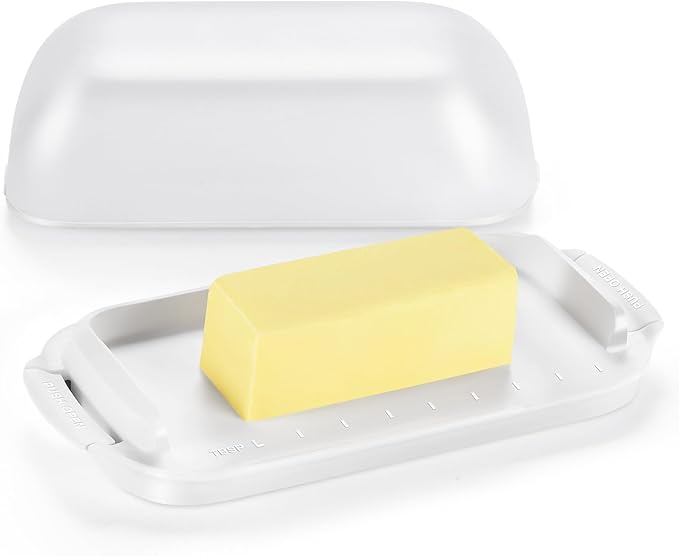 AONCO Butter Dish with Lid, Butter Container Holds for Countertop, Unbreakable Butter Keeper for Home Kitchen Decor, Perfect for East/West Coast Butter, BPA-free, Microwave/Dishwasher Safe (White)