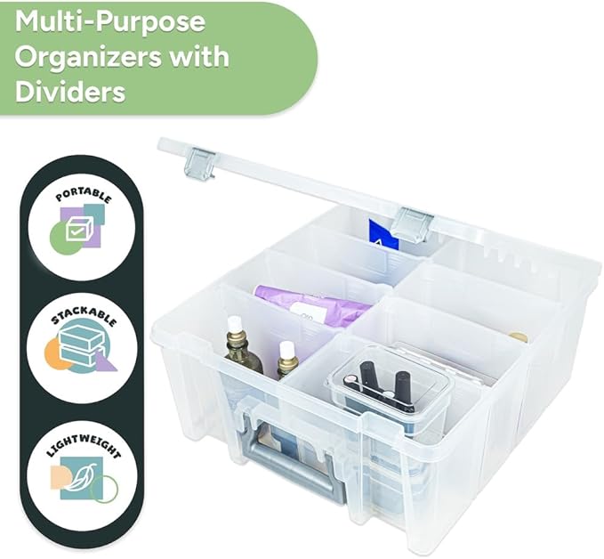 Best Kept Super Satchel Double Deep Compartment Box - Art Storage with 8 Removable Compartments | Smart Closure for Craft Supplies, Home & Office Improvement