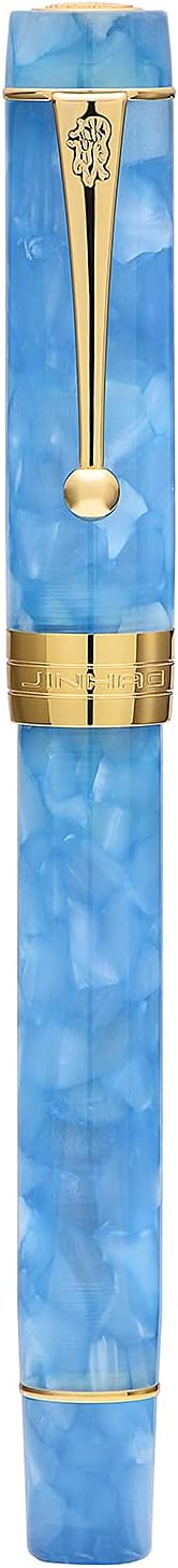 Jinhao 100 Fountain Pen Celluloid Classic Style, #6 Nib Smooth Writing Instrument with Refillable Converter and Pen Case Set