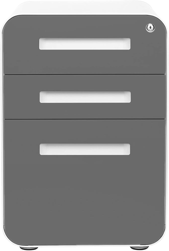 Laura Davidson Furniture Stockpile 3 Drawer File Cabinet with Lock - Under Office Desk Metal Filing Cabinet, Legal/Letter File Folders, Wheels and Stationary Feet, Pre-Assembled, Dark Grey Faceplate