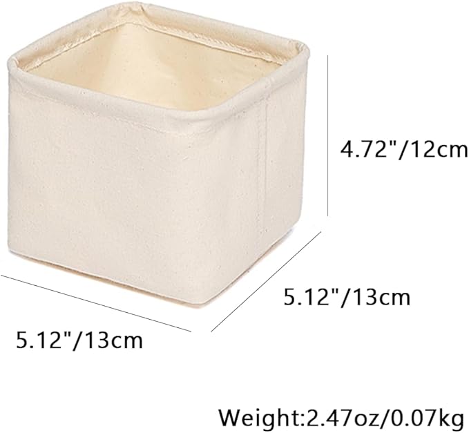 Foldable Storage Bins with Lids Cotton Canvas Rectangular Storage Box Ideal for Organization Lightweight and Durable (5.12 x 5.12 x 4.72)