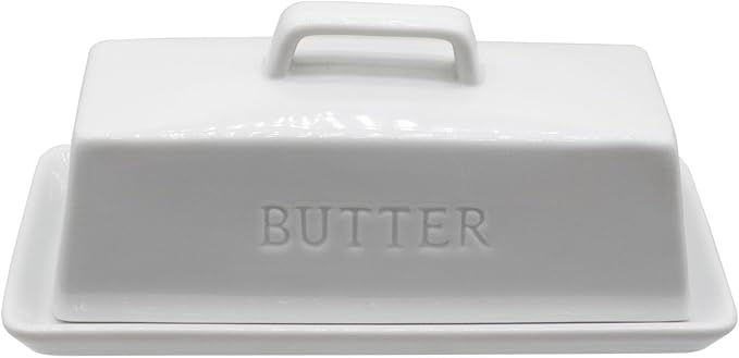 Ceramic Butter Dish With Lid for Countertop, Covered Butter Holder With Lid, White Butter Container, Butter Tray With Handle