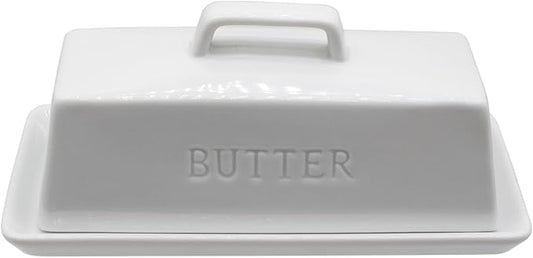 Ceramic Butter Dish With Lid for Countertop, Covered Butter Holder With Lid, White Butter Container, Butter Tray With Handle