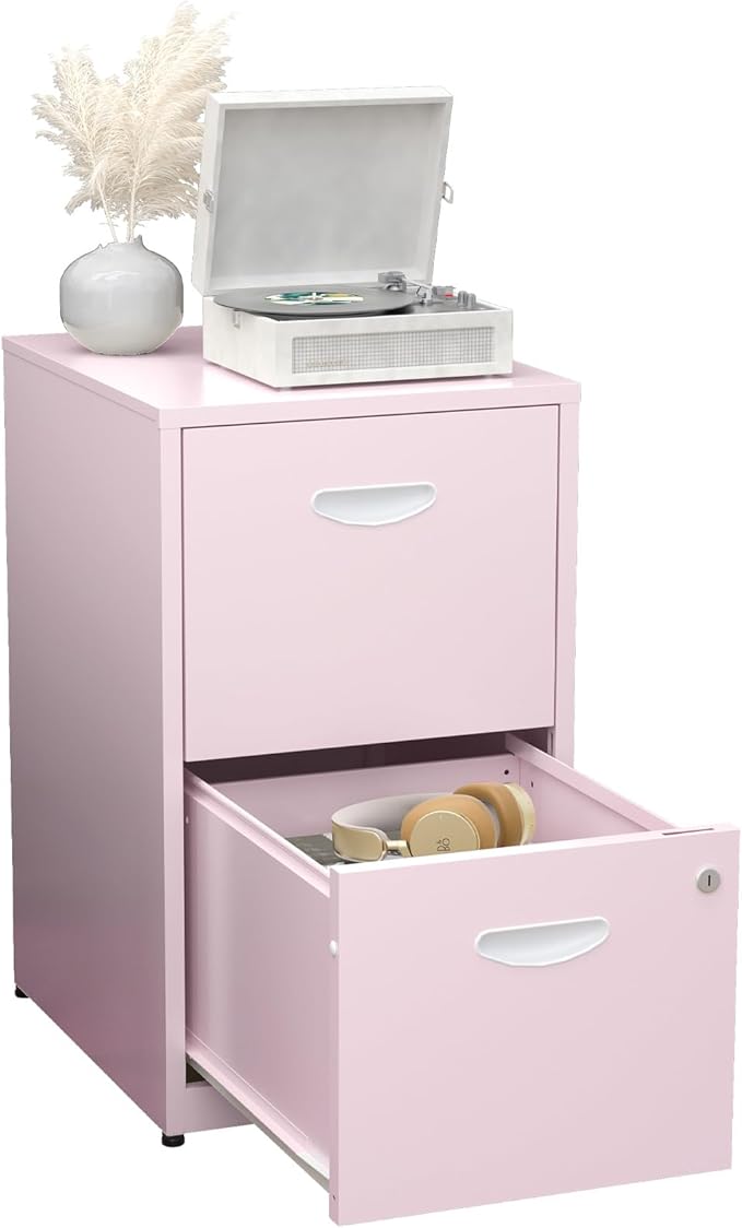 2 Drawer File Cabinet with Lock, Metal Vertical File Cabinets, 18"D Pink Storage Filing Cabinet for Home Office, Steel Light Duty Locked 2 drawer File Cabinets for Letter Size Files,Assembly Required