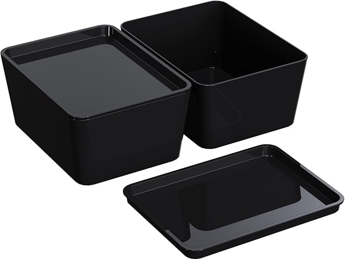 CHANCETSUI Storage Bins With Lids Plastic Containers: Multipurpose Stackable Storage Container Bins With Lid For Home And Office Organization, Small Storage Bin, 2 Pcs 5x7 Storage Container, Black