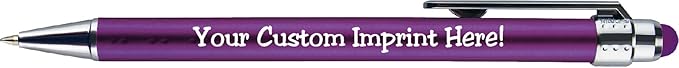 Personalized Pens with Stylus Tip -Bright Vibes- Click action - Custom - Black writing - Printed Name pens - Imprinted with Your Logo or Message - FREE PERSONALIZATION - 12 Pens/Box (Purple)