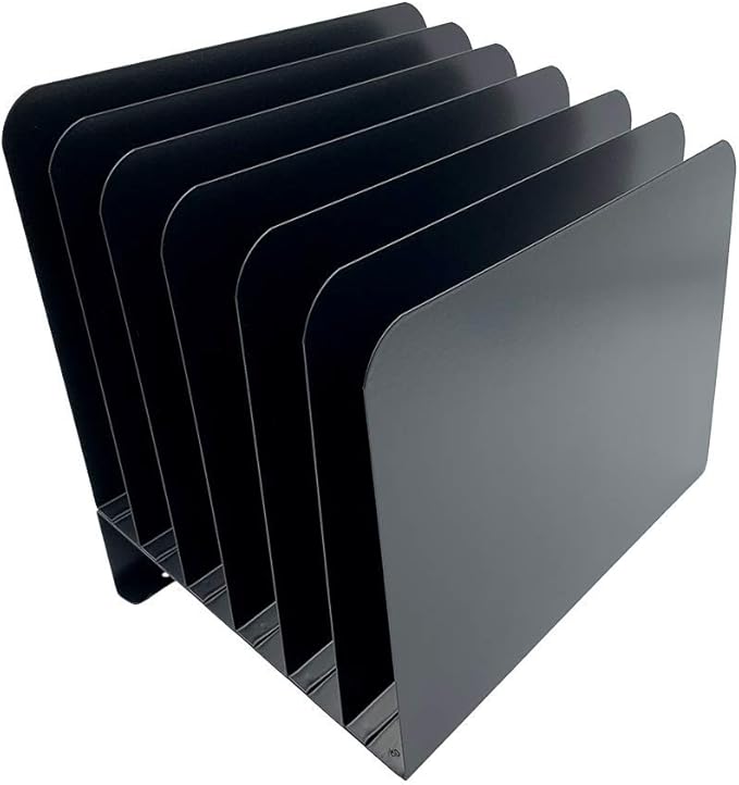 Huron Desktop File Binder Organizer Storage, Inclined Slant 6 Slot, Black Commercial Grade Steel