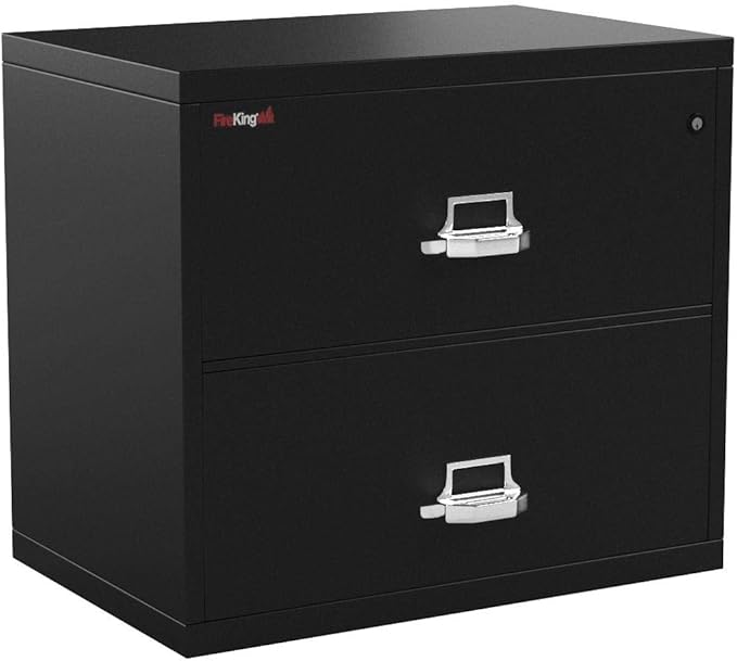 FireKing Fireproof Lateral File Cabinet (2 Drawers, Impact Resistant, Water Resistant), 27.75" H x 31.19" W x 22.13" D, Black