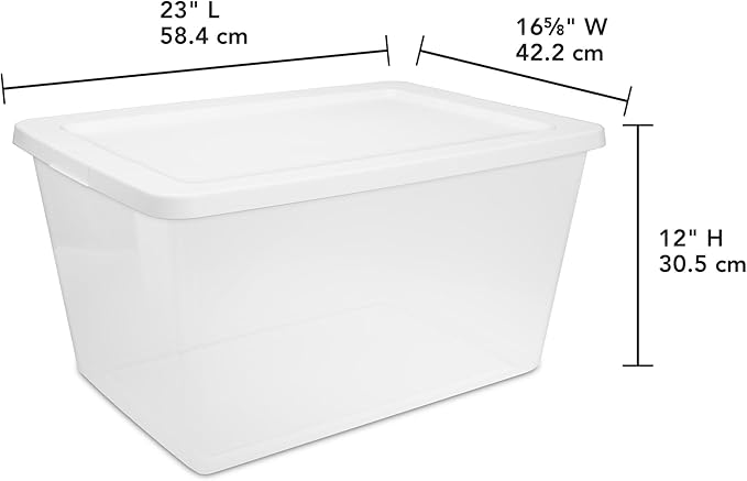 2-Pack 58 Quart Clear Storage Bins with Snap-On White Lids, Stackable Plastic Containers for Home Organization, Closet, Bedroom, Garage Storagea