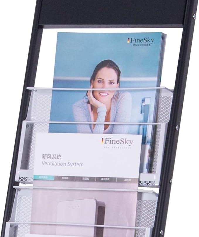 floor standing magazine rack Brochure Display Stand with 4 wheels and 6 layers for reception rooms or offices