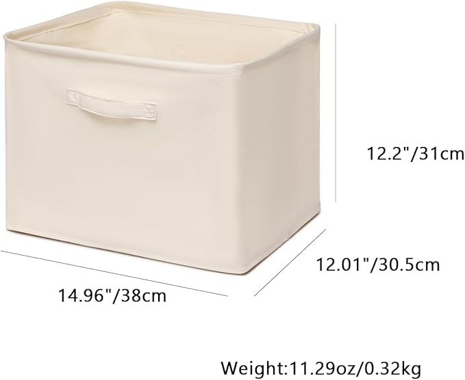 Foldable Storage Bins with Lids Cotton Canvas Rectangular Storage Box Ideal for Organization Lightweight and Durable (14.96 x 12.01 x 12.2)