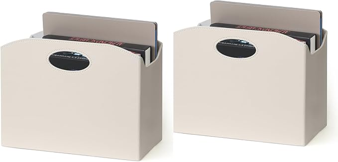 EZDeco Magazine Holder Foldable Magazine Rack Floor PU Leather File Holder Newspaper Book Storage Basket Document File Folder Organizer for Office Home (Off-white-2)